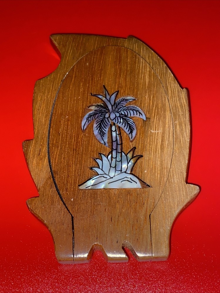 vintage wine hand mirror with Abalone palm tree inlay