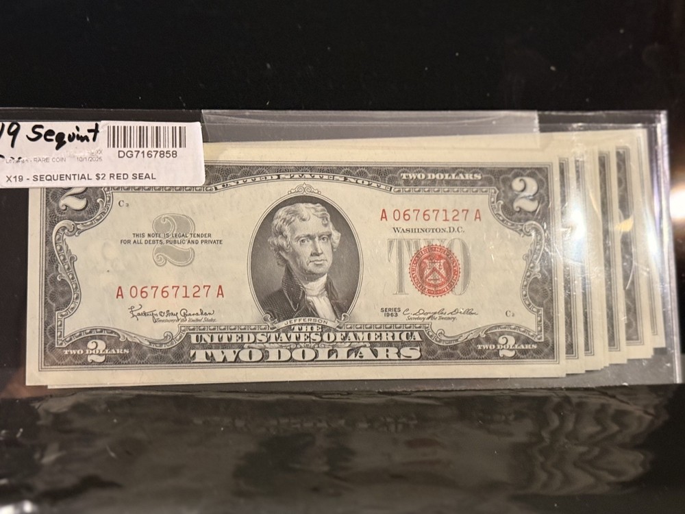 1963 2$ Red Seal Consecutive Order Bills UNCIRCULATED
