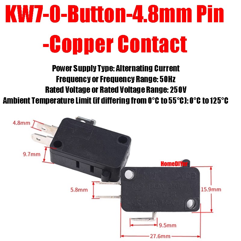 KW7/8/11/12 Serie Limit Switch Microswitch 250V Button Micro-Switch Roller Lever