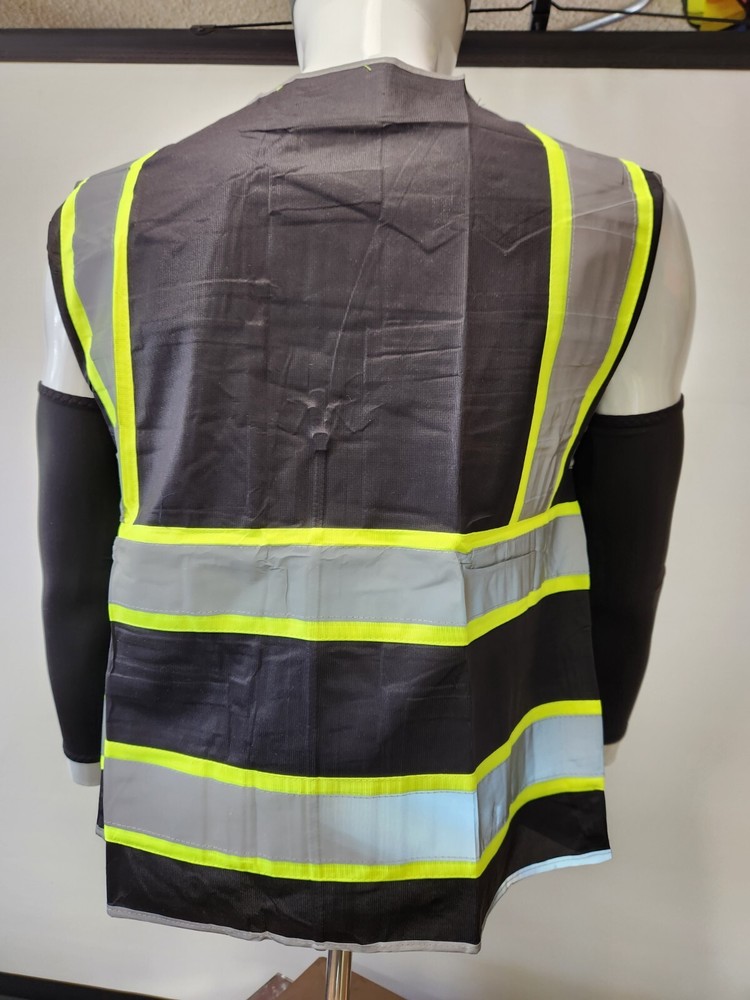Hi Visibility Reflective Black Safety Vest /Solid knit Fabric front and back