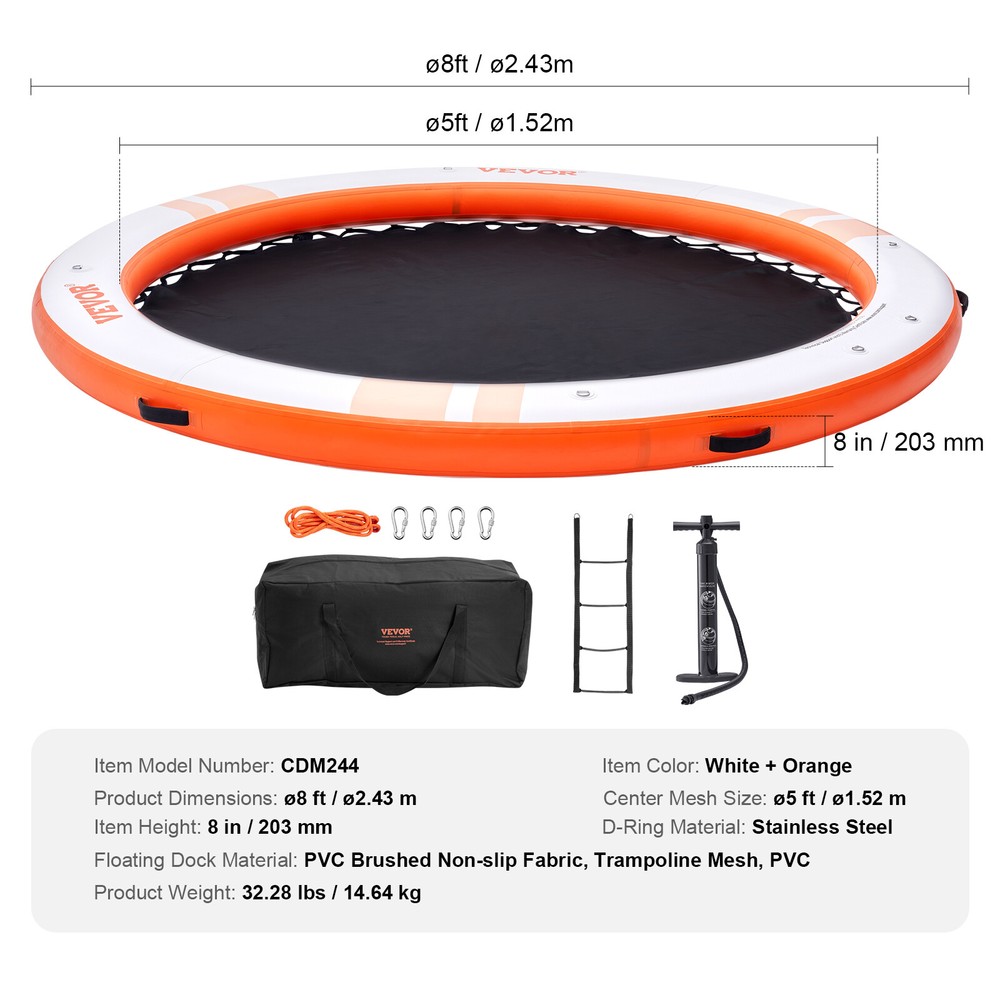 VEVOR Inflatable Floating Dock ø8FT Water Dock Platform with ø5FT Mesh Pool