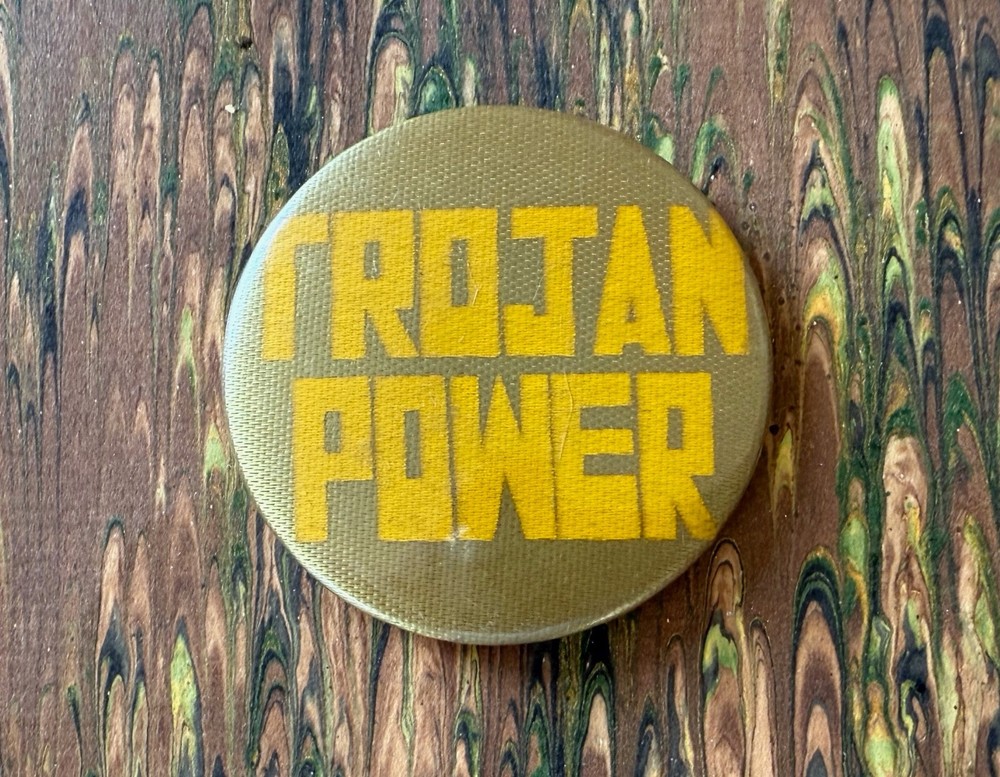 1960s TROJAN POWER HIPPIE  PINBACK  BUTTON   1 1/4"