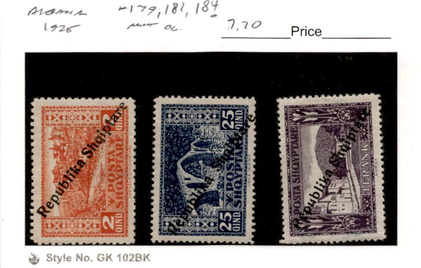Albania, Postage Stamp, #179, 182, 184 Mint Hinged, 1925 (AB)