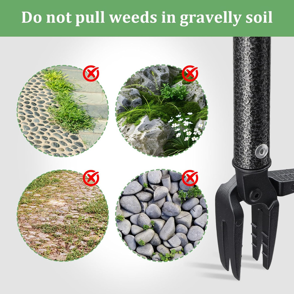 60" Stand-Up Root Puller Tool with Long Handle, Reinforced 4-Claw Metal Head