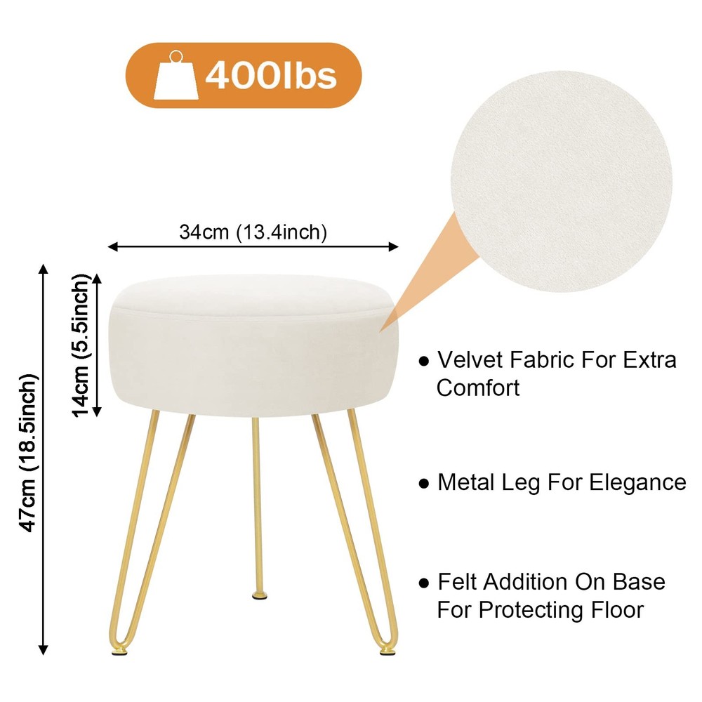 Multifunctional Vanity Stools - Velvet Round Ottoman Modern Dressing Stool -U...