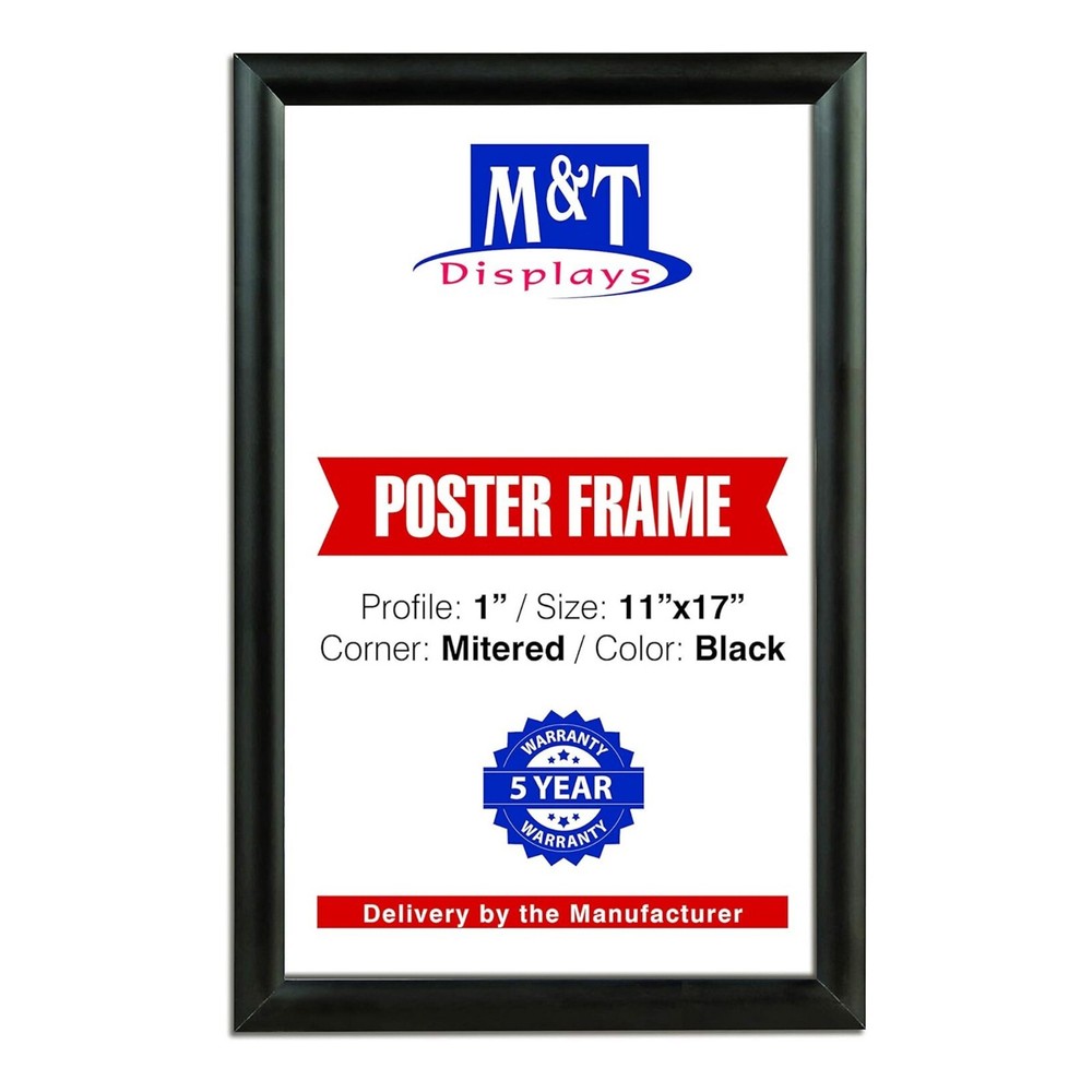 Snap Poster Frame 1" Aluminum Front Loading Wall Mounting 11x17 Inch Black