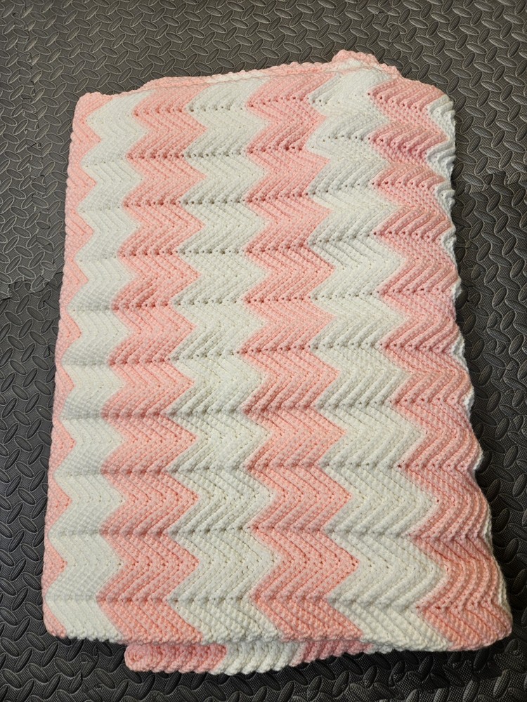 Chevron Pink And White 58"x78 Afghan