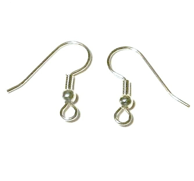 M789 Silver Ball & Coil 1" Fishhook Wire Plated Brass Earring Component 48pc