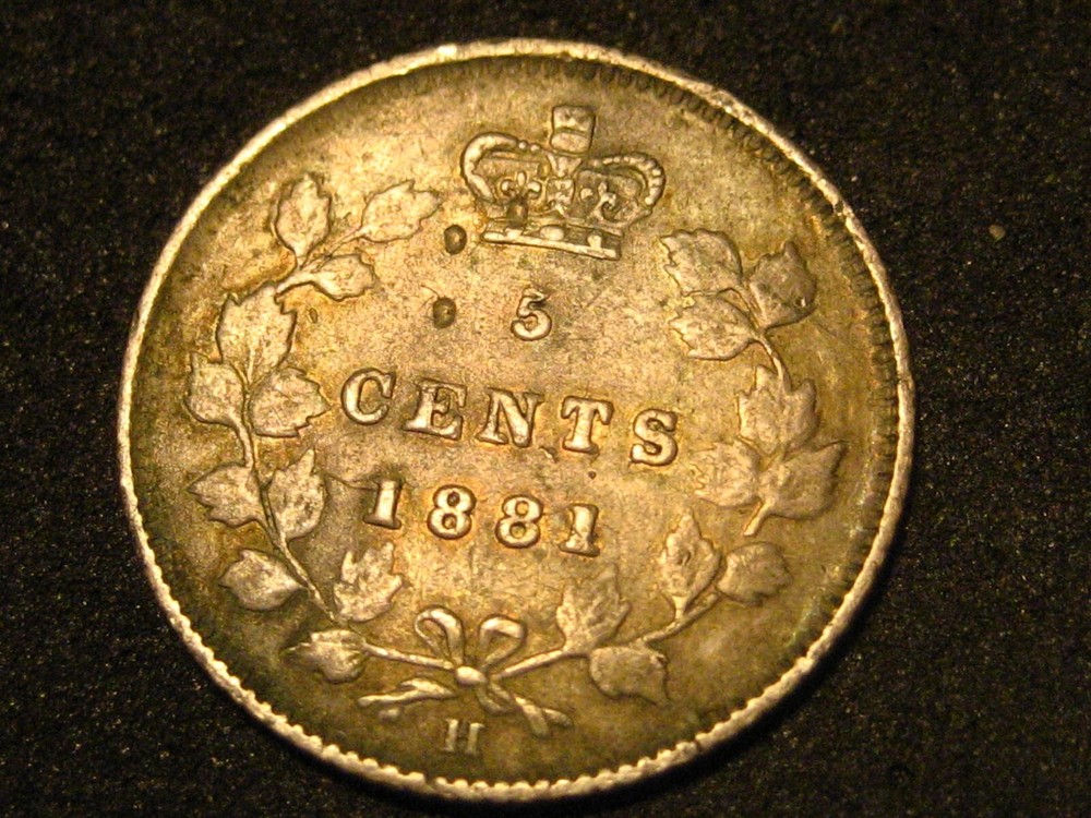 1881-H Canadian Five Cent 92% Silver Piece Fine