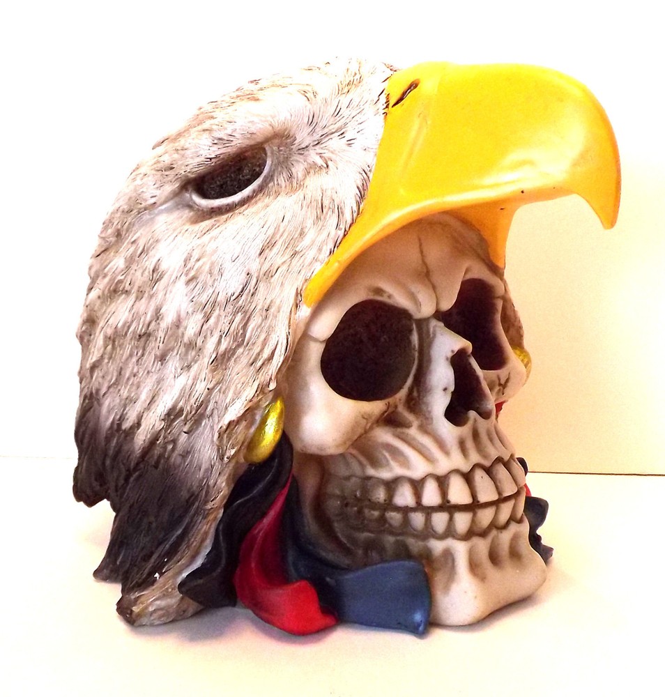 Skull with Eagle Hat Figurine Statue Skeleton Halloween