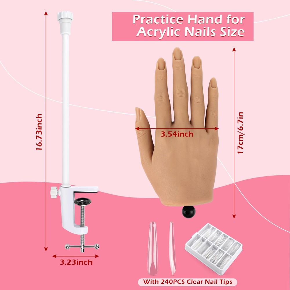 Acrylic Nail Practice Hand - Flexible Silicone Mannequin for Beginners Training