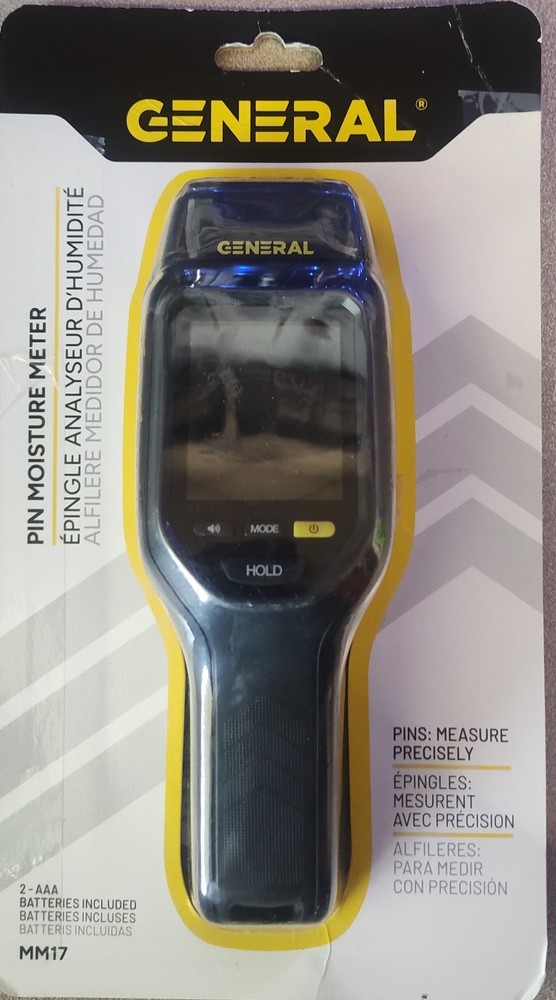General Tools Pin MM17 Moisture Meter with Backlit Display for Wood, Drywall
