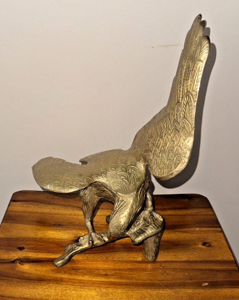 Large Vintage Solid Brass Eagle on Tree Branch Statue Heavy Made in India