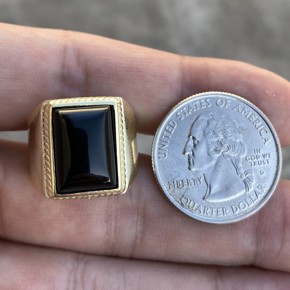 Mens 14K Gold Plated over 925 Sterling Silver Black Onyx Ring Rectangular 7-13