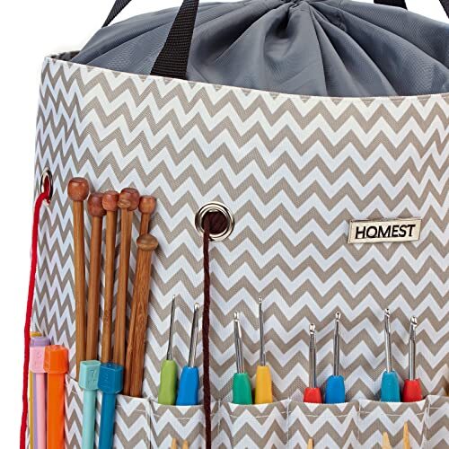 Large Crochet Bag with Customized Front Compartment for Knitting Accessories ...