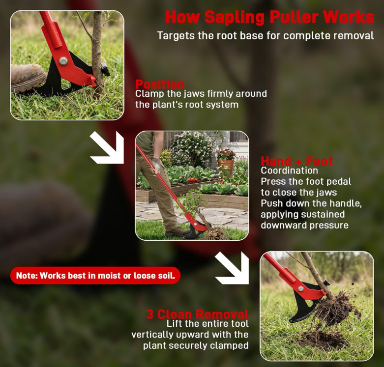 Sapling Puller Tool, Heavy Duty Stand Up Tree Sapling Remover for Woody Stems 1/