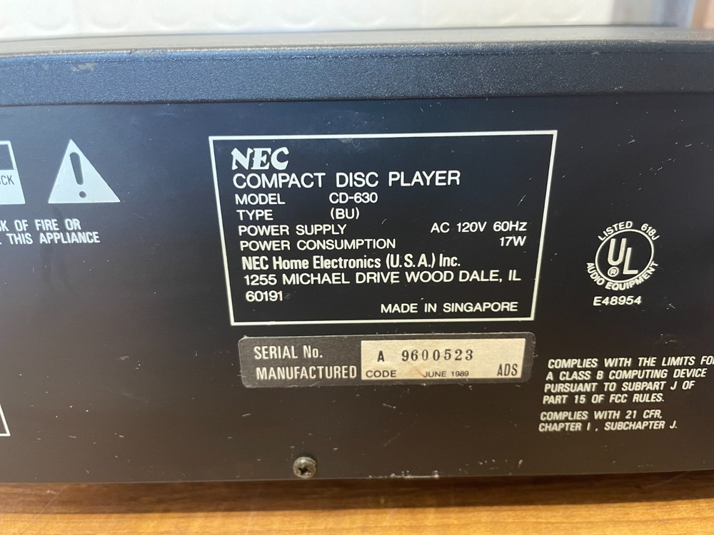 NEC Compact Disc Player CD-630 Black CD Player *