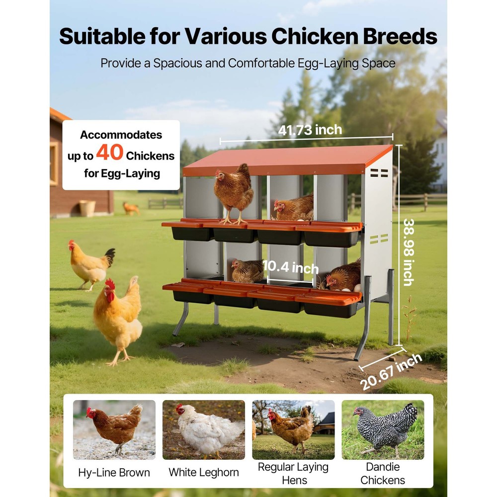 Chicken Nesting Boxes, 8 Compartments, with Support Legs, Easy Egg Collection, G