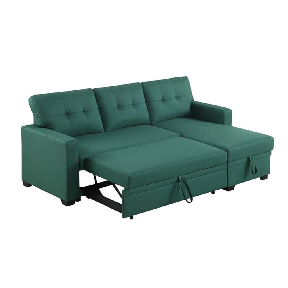 Devion Furniture Polyester Fabric Reversible Sleeper Sectional Sofa-Green