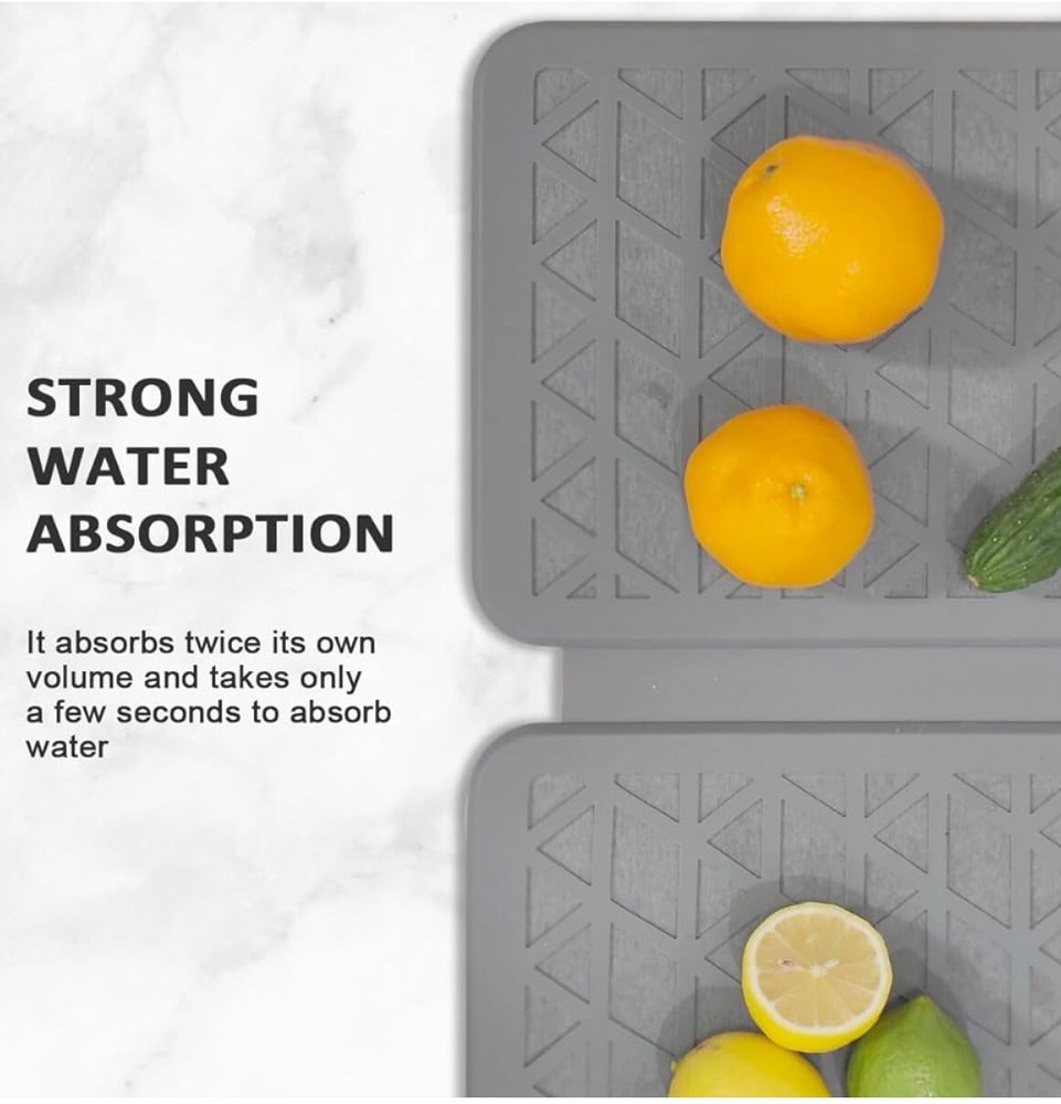 Foldable Stone Dish Drying Mats W/ Non Slip Silicone Gray