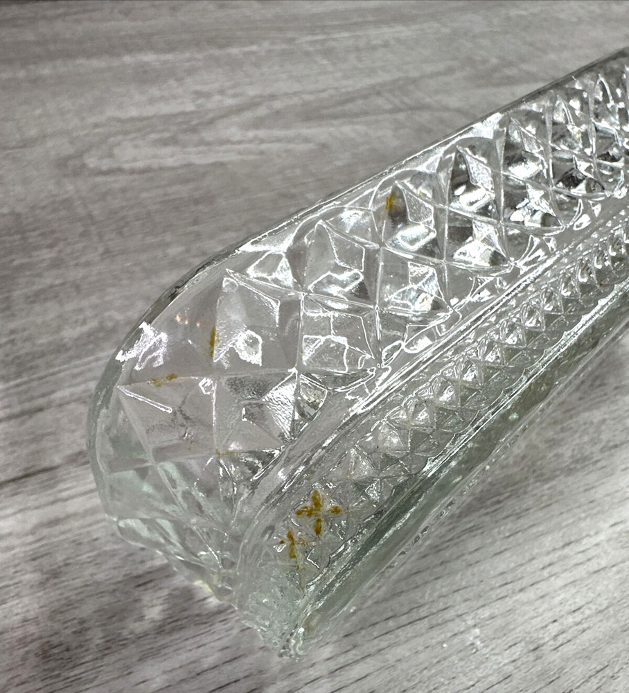 Vintage Unbranded Cut Glass Covered Butter Dish Clear Check Pattern