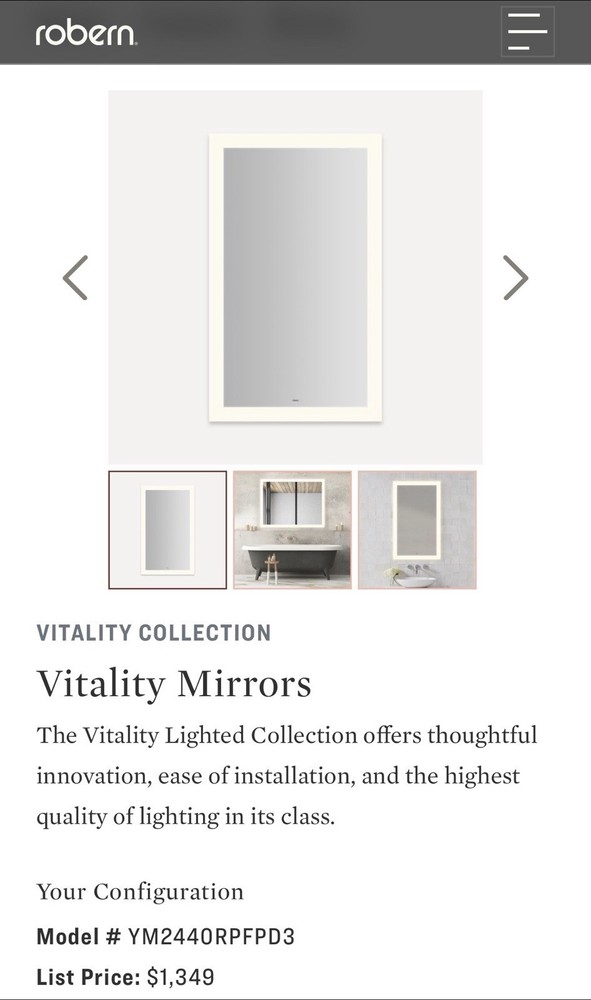 Robern -YM2440RPFPD3 -40 Inch X24 Inch -Rectangular Lighted Mirror with Defogger