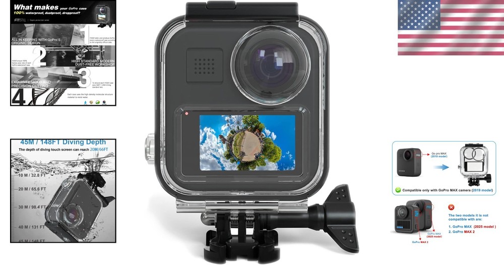 GoPro MAX 360 Waterproof Case - 147FT Diving Shell with Essential Accessories