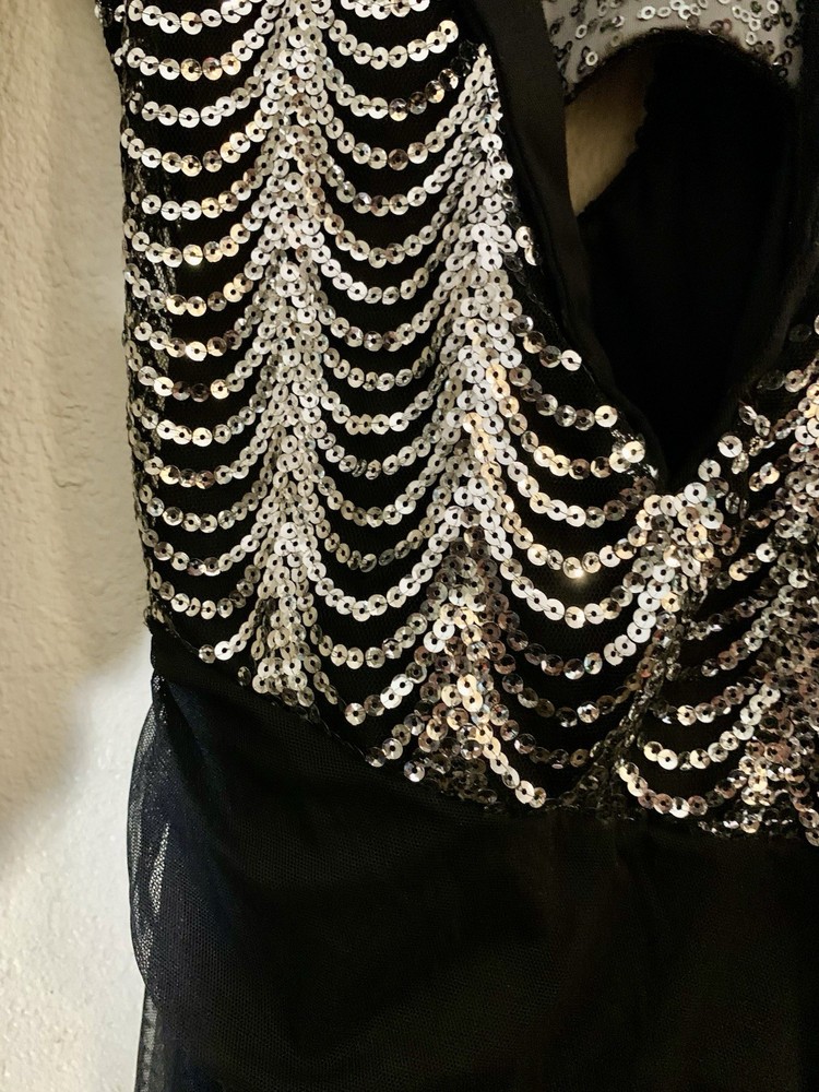 Dance Jazz Kell Womens Size S Silver Sequins Black Mesh Lined Beautiful!