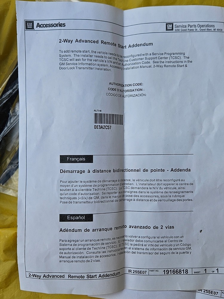 2008 NEW GM REMOTE START 2 WAY ADVANCED