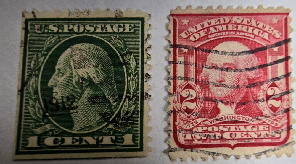 George Washington 1 ,2, cent stamps RARE red green