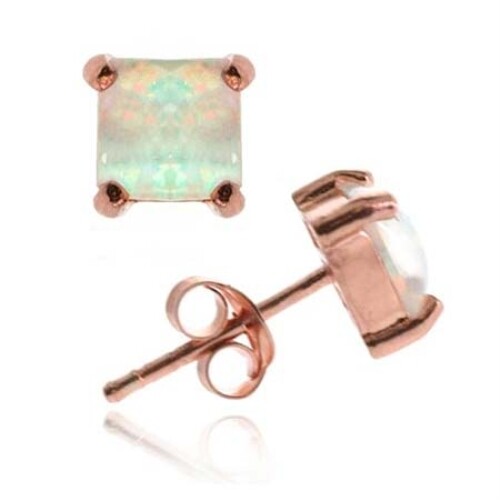 18K Rose Gold over 925 Silver White Opal 5mm Square Stud Earrings
