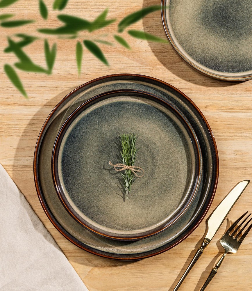 TheTerra Ceramic Dinnerware Sets for 8, 24 Pieces Service Coca Mocha