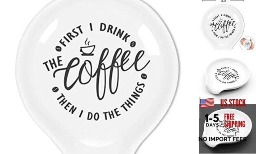 Funny Coffee Spoon Rest-But First Coffee Ceramic Spoon Holder-Cafe White