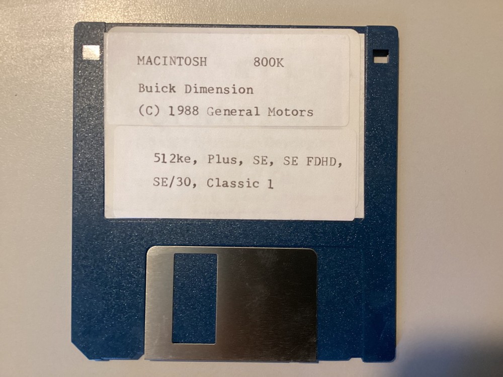 Vintage Macintosh Mac Program BUICK DIMENSION 800K Disk 512k, Plus, SE, Classic!