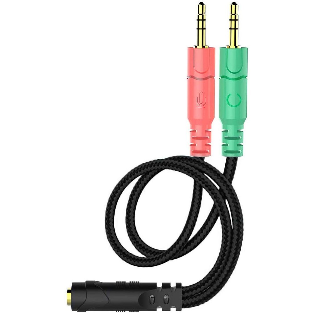 ENVEL Headset and Microphone Splitter Cable for PC Audio Jack Black