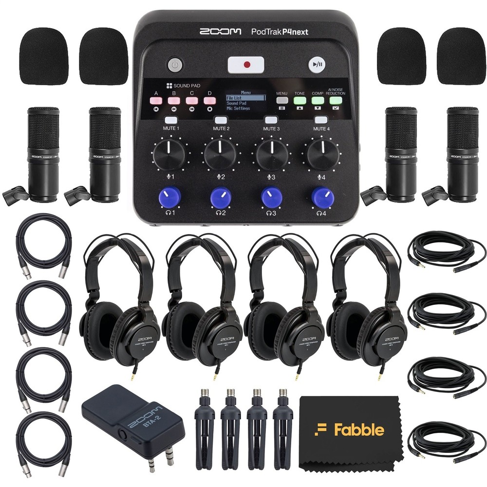 Zoom PodTrak P4next Portable Multitrack Podcast Recorder Bundle