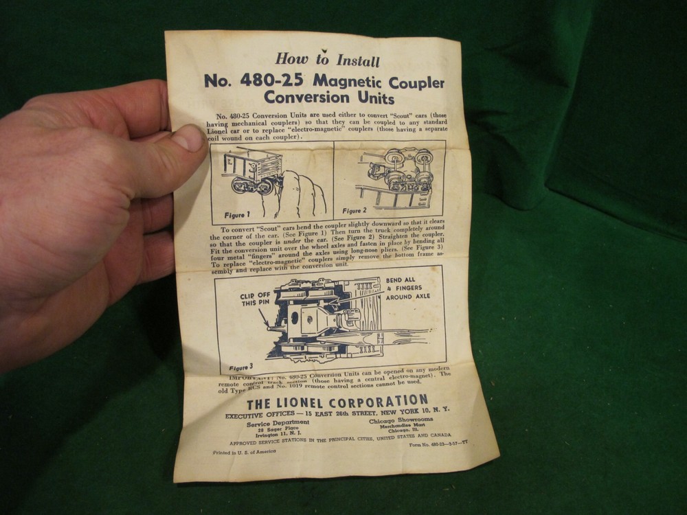 ORIGINAL LIONEL INSTRUCTION SHEET  - No. 480-25 MAGNETIC COUPLER