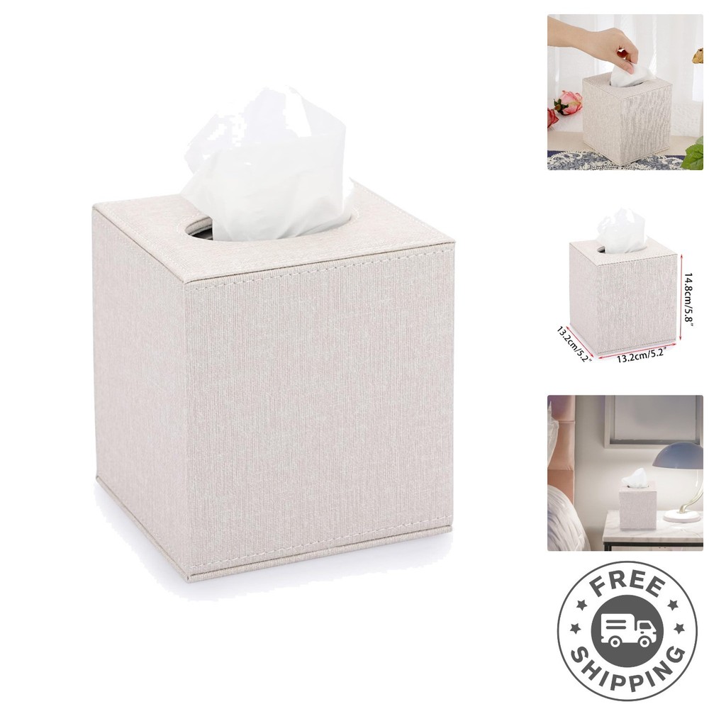 Modern Beige Square Tissue Box Cover with Magnetic Bottom - Home Decor Delight