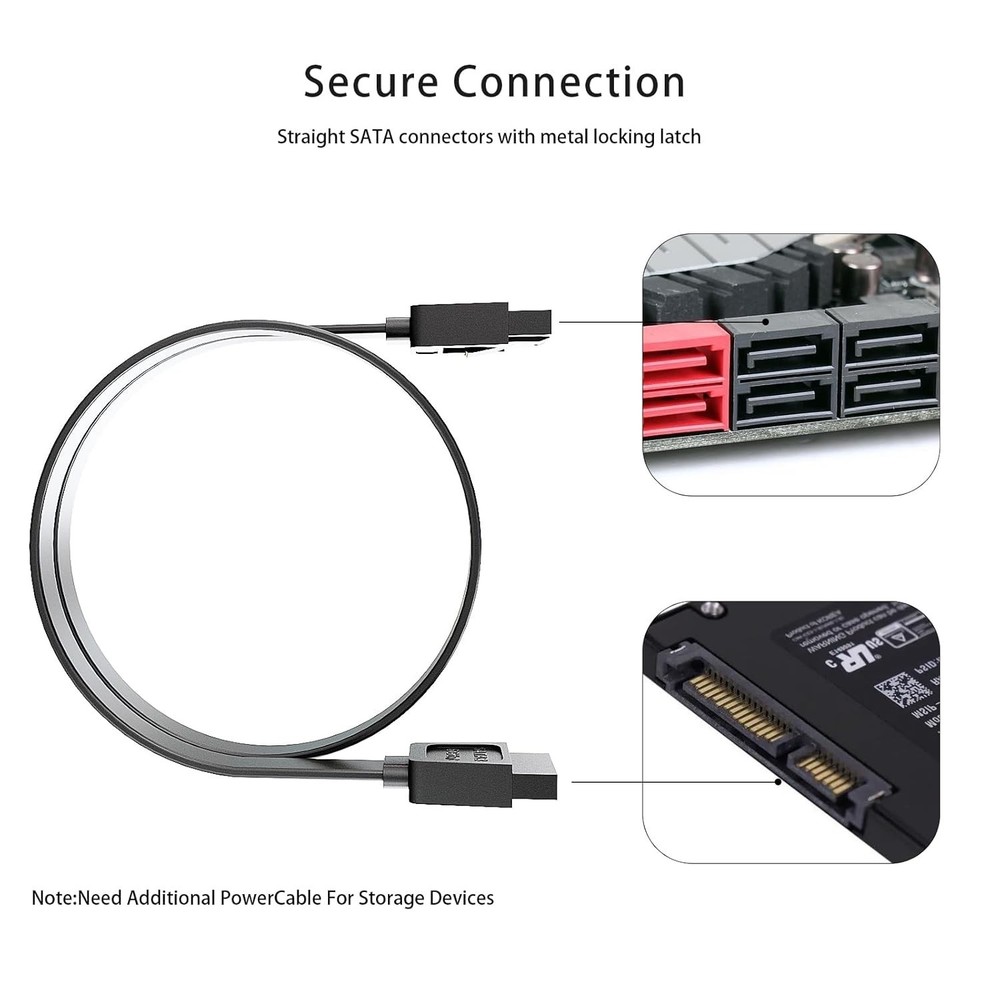 SATA Cable III for SSD HDD Data,3 PCS 6Gbps Straight Angle 15 Inch Sa...