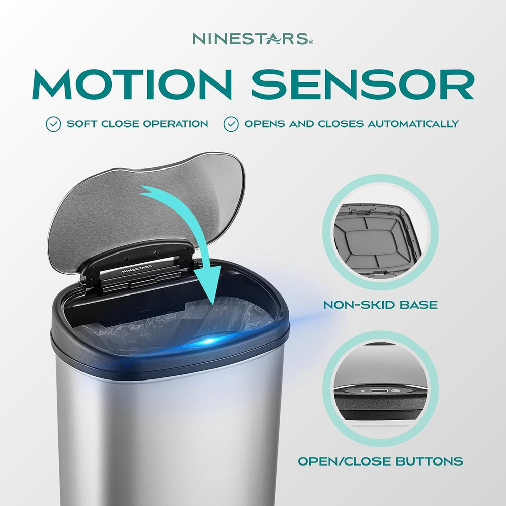 DZT-50-25 Motion Sensor Trash Can, Large, Silver