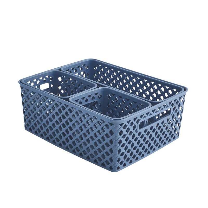 Decorative Storage Baskets Set Plastic Diamond Design Carry Handles New