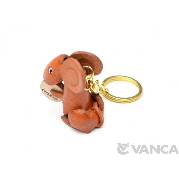 Mouse with Cheese Leather Keychain(L)