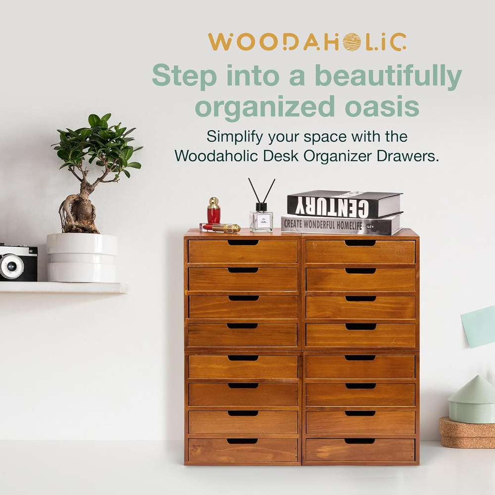 Modern Mahogany 4-Pack Desktop Drawer Organizer - Stackable Storage Solution