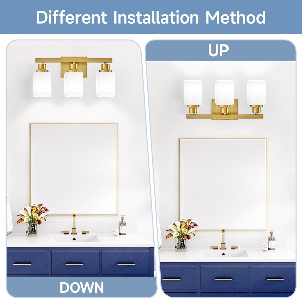 Bathroom Vanity Light,3-Light Gold Modern Bathroom Light Fixtures with Square...