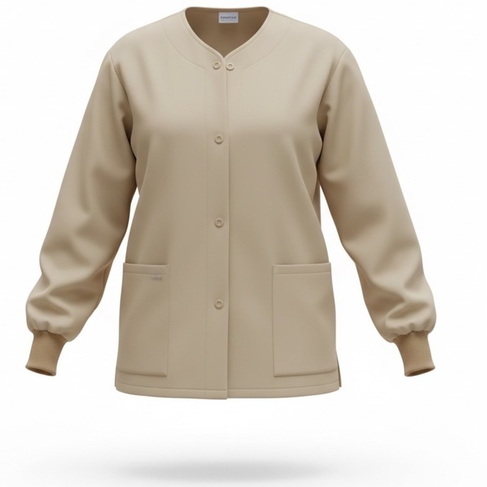 Lab Coat Jacket Beige Snap Front Pockets Long Sleeve Size 3XL