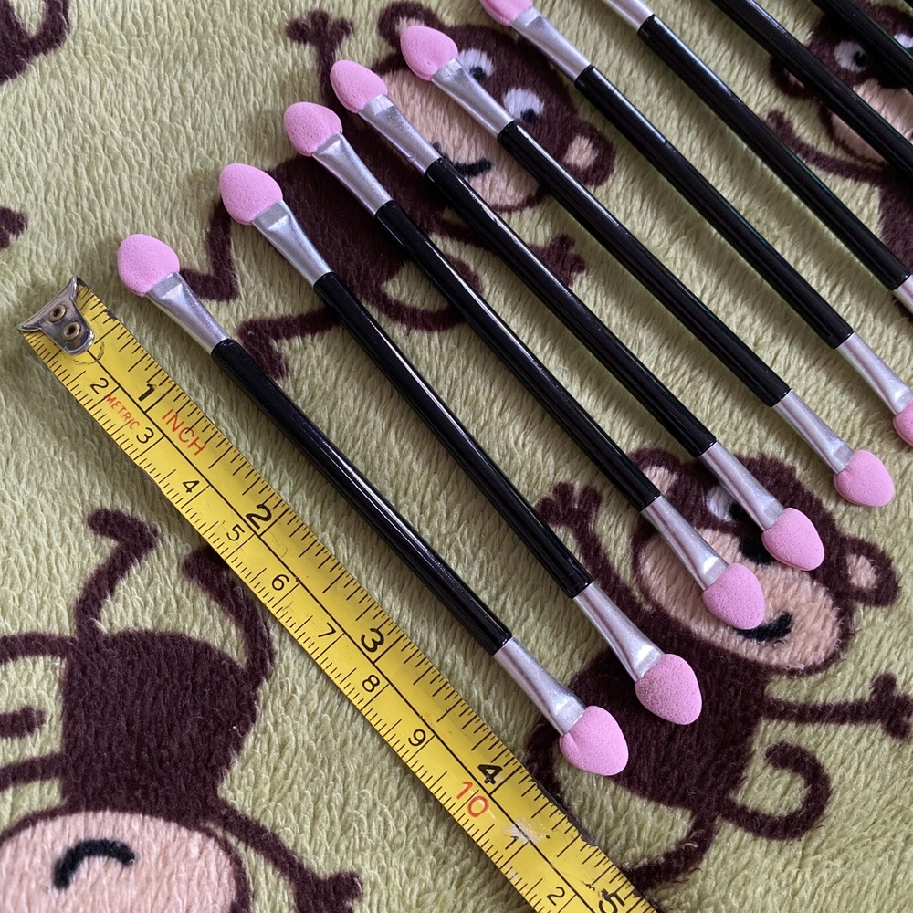 10pcs Pink Double Side Eyeshadow Sponge Applicator, Long Handle , 4.5” New