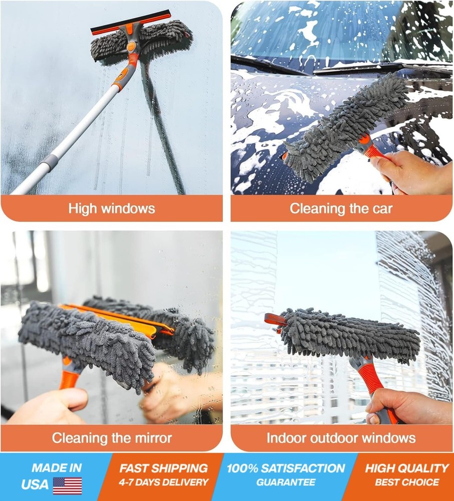 2-in-1 Rotatable Window Squeegee Cleaning Kit with 157cm Extension Pole