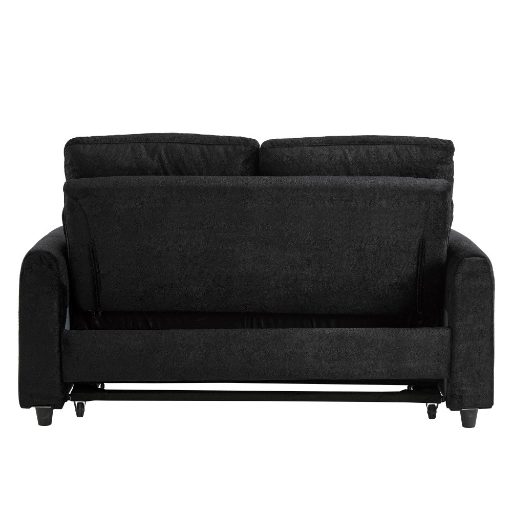 Chenille Sofa Bed Pull Out Sleeper w/ USB Charging, 3-Position Backrest Black