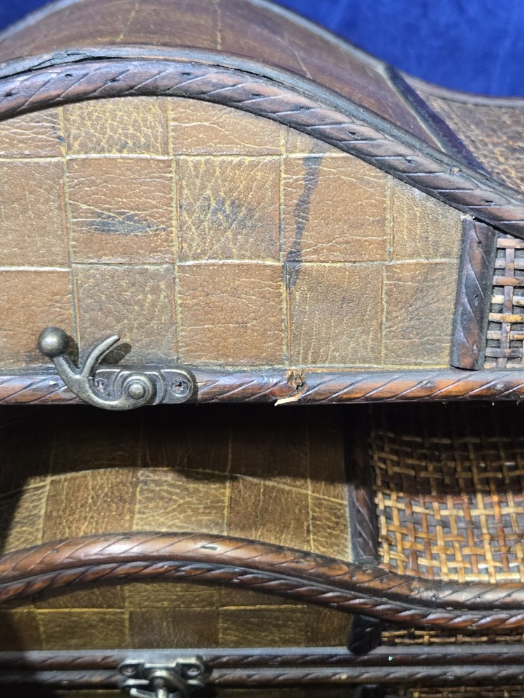 3 Beautiful Wooden Wicker Keepsake Chests, Large, Medium And Small, Stack