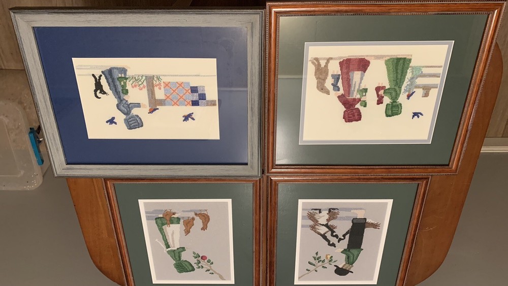 Framed Cross Stitch 4 Pieces